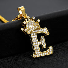 Load image into Gallery viewer, Crystal Zircon Alphabet Pendant Necklaces For Women Men Crown Initial Letter Necklace Hip Hop Gold Chain Jewelry Collier Bijoux