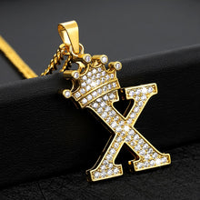 Load image into Gallery viewer, Crystal Zircon Alphabet Pendant Necklaces For Women Men Crown Initial Letter Necklace Hip Hop Gold Chain Jewelry Collier Bijoux