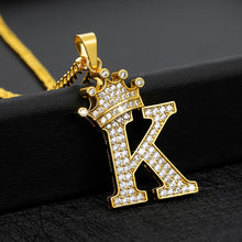 Load image into Gallery viewer, Crystal Zircon Alphabet Pendant Necklaces For Women Men Crown Initial Letter Necklace Hip Hop Gold Chain Jewelry Collier Bijoux
