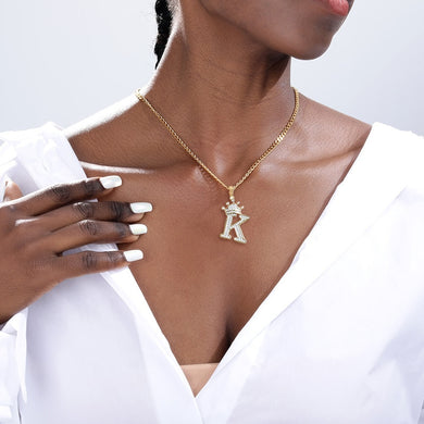 Crystal Zircon Alphabet Pendant Necklaces For Women Men Crown Initial Letter Necklace Hip Hop Gold Chain Jewelry Collier Bijoux