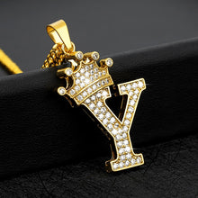 Load image into Gallery viewer, Crystal Zircon Alphabet Pendant Necklaces For Women Men Crown Initial Letter Necklace Hip Hop Gold Chain Jewelry Collier Bijoux