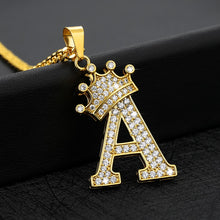 Load image into Gallery viewer, Crystal Zircon Alphabet Pendant Necklaces For Women Men Crown Initial Letter Necklace Hip Hop Gold Chain Jewelry Collier Bijoux