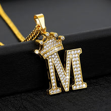 Load image into Gallery viewer, Crystal Zircon Alphabet Pendant Necklaces For Women Men Crown Initial Letter Necklace Hip Hop Gold Chain Jewelry Collier Bijoux