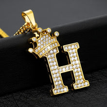 Load image into Gallery viewer, Crystal Zircon Alphabet Pendant Necklaces For Women Men Crown Initial Letter Necklace Hip Hop Gold Chain Jewelry Collier Bijoux