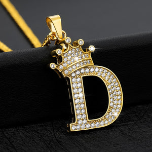Crystal Zircon Alphabet Pendant Necklaces For Women Men Crown Initial Letter Necklace Hip Hop Gold Chain Jewelry Collier Bijoux
