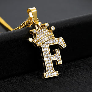 Crystal Zircon Alphabet Pendant Necklaces For Women Men Crown Initial Letter Necklace Hip Hop Gold Chain Jewelry Collier Bijoux