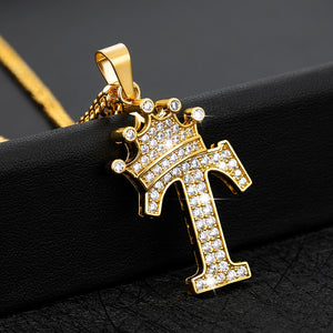 Crystal Zircon Alphabet Pendant Necklaces For Women Men Crown Initial Letter Necklace Hip Hop Gold Chain Jewelry Collier Bijoux