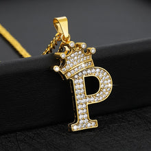 Load image into Gallery viewer, Crystal Zircon Alphabet Pendant Necklaces For Women Men Crown Initial Letter Necklace Hip Hop Gold Chain Jewelry Collier Bijoux