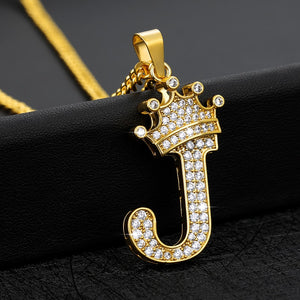 Crystal Zircon Alphabet Pendant Necklaces For Women Men Crown Initial Letter Necklace Hip Hop Gold Chain Jewelry Collier Bijoux