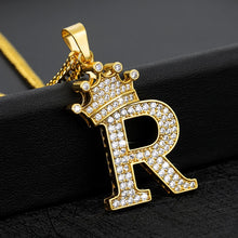 Load image into Gallery viewer, Crystal Zircon Alphabet Pendant Necklaces For Women Men Crown Initial Letter Necklace Hip Hop Gold Chain Jewelry Collier Bijoux