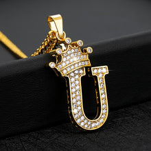 Load image into Gallery viewer, Crystal Zircon Alphabet Pendant Necklaces For Women Men Crown Initial Letter Necklace Hip Hop Gold Chain Jewelry Collier Bijoux