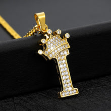 Load image into Gallery viewer, Crystal Zircon Alphabet Pendant Necklaces For Women Men Crown Initial Letter Necklace Hip Hop Gold Chain Jewelry Collier Bijoux