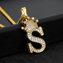 Load image into Gallery viewer, Crystal Zircon Alphabet Pendant Necklaces For Women Men Crown Initial Letter Necklace Hip Hop Gold Chain Jewelry Collier Bijoux
