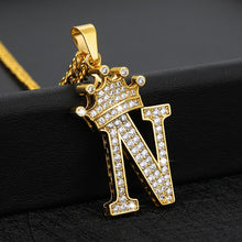 Load image into Gallery viewer, Crystal Zircon Alphabet Pendant Necklaces For Women Men Crown Initial Letter Necklace Hip Hop Gold Chain Jewelry Collier Bijoux