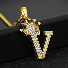 Load image into Gallery viewer, Crystal Zircon Alphabet Pendant Necklaces For Women Men Crown Initial Letter Necklace Hip Hop Gold Chain Jewelry Collier Bijoux