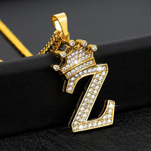 Load image into Gallery viewer, Crystal Zircon Alphabet Pendant Necklaces For Women Men Crown Initial Letter Necklace Hip Hop Gold Chain Jewelry Collier Bijoux