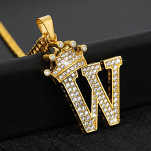 Load image into Gallery viewer, Crystal Zircon Alphabet Pendant Necklaces For Women Men Crown Initial Letter Necklace Hip Hop Gold Chain Jewelry Collier Bijoux