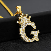 Load image into Gallery viewer, Crystal Zircon Alphabet Pendant Necklaces For Women Men Crown Initial Letter Necklace Hip Hop Gold Chain Jewelry Collier Bijoux