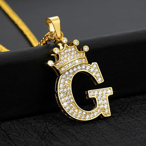 Crystal Zircon Alphabet Pendant Necklaces For Women Men Crown Initial Letter Necklace Hip Hop Gold Chain Jewelry Collier Bijoux
