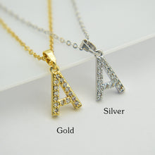 Carica l&#39;immagine nel visualizzatore di Gallery, Cubic Zircon Alphabet Pendants Gold Silver Color Copper Mini A-Z Letter Pendant Necklace Shinning 26 Initial Collares Jewelry