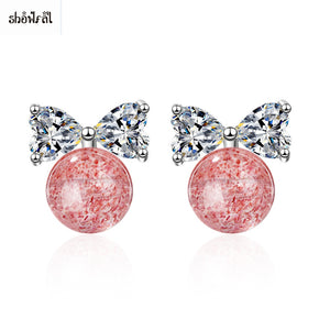 Cubic Zirconia Earrings Studs Stone Charms Bowknot Earrings 2018 Pink Earrings for Women Girls Birthd Gifts Fashion Jewelry