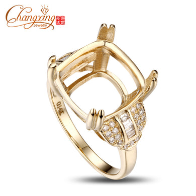 Cushion 12x12mm Real 14k Gold Natural 0.37ct Diamond Semi Mount Ring Setting