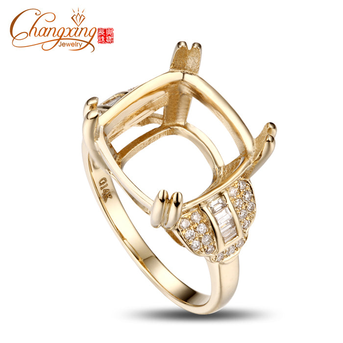 Cushion 12x12mm Real 14k Gold Natural 0.37ct Diamond Semi Mount Ring Setting
