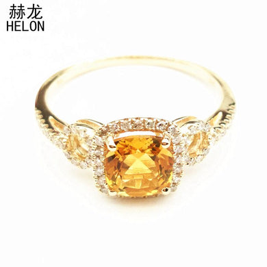 Cushion 6x6mm Citrine Ring Solid 14K Yellow Gold Engagement Wedding Citrine &Natural Diamonds Ring Setting Women Fine Jewelry