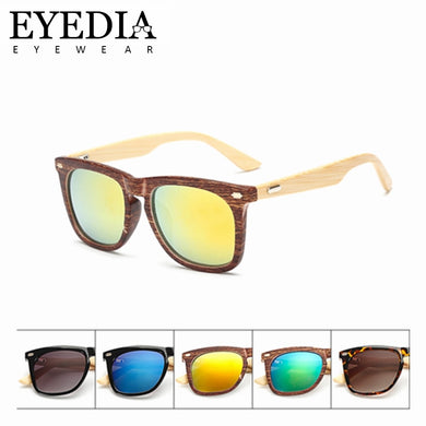 Customized Name Logo Gifts Rectangle Fake Wood PC Sunglasses Real Natural Bamboo Temples Mirror Sun Glasses Women Men L1516KP