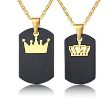 Carica l&#39;immagine nel visualizzatore di Gallery, Customized Queen King Pendant Couples Necklace Personalized Stainless Steel Movable Choker Collares Men Women Love Jewelry