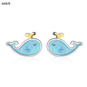 Cute Animal Earrings Silver Blue Color Antiallergic Earrings 2018 Small Whale Stud Earrings for Women Teen Girls Birthd Gifts