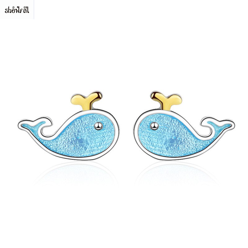 Cute Animal Earrings Silver Blue Color Antiallergic Earrings 2018 Small Whale Stud Earrings for Women Teen Girls Birthd Gifts