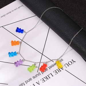 Cute  Cartoon Bear Chain Necklaces, Candy Color Pendant For Women&Girl Daily Jewelry Party Gifts