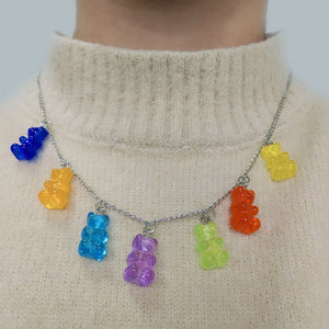 Cute  Cartoon Bear Chain Necklaces, Candy Color Pendant For Women&Girl Daily Jewelry Party Gifts