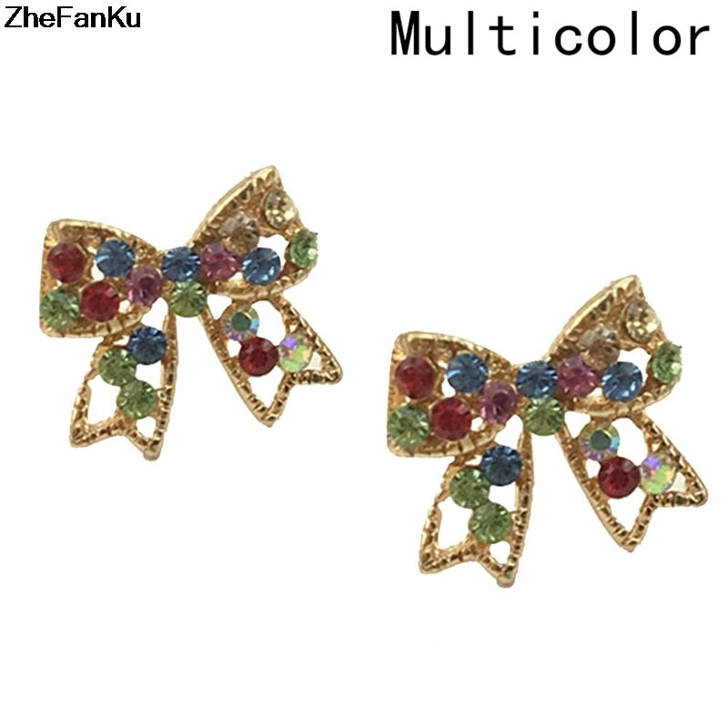 Cute Fashion Colorful Rinestone Bowknot Stud Earrings Studs Bow Earring