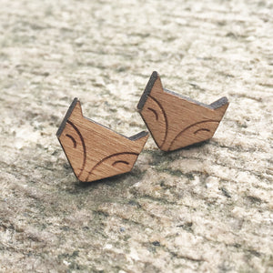 Cute Fox Solid Wood Engraved Earrings Lovely Fox Stud Animal Earring Wooden Earring Handmade Earrings X 1 Pair