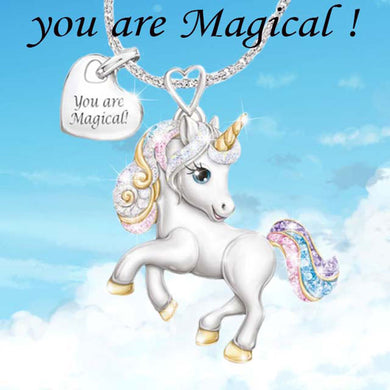 Cute Rainbow Unicorn Necklace Fashion Cartoon Animal Necklaces for Kids Children Heart Statement Jewelry Gifts 2020 New