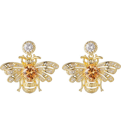 Cute Rhinestone Crystal Insect Gold bumble honey Bee Stud Earrings honeybee earrings for Women Girls Piercing Jewelry RH0804083