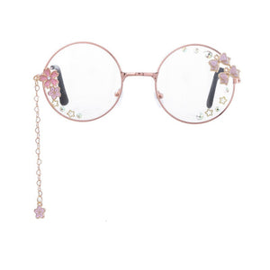 Cute Sakura Pendant Clear Optical Glasses Frame Women Round Girls Retro Eyeglasses Gothic Handmade Eyewear Glass Oculos De Gafas