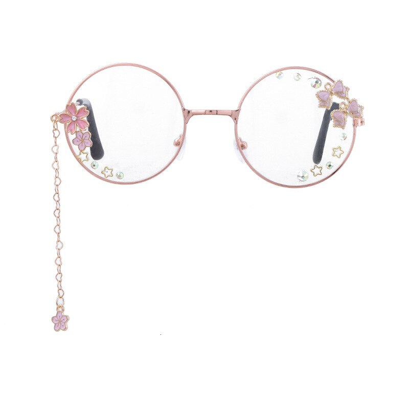 Cute Sakura Pendant Clear Optical Glasses Frame Women Round Girls Retro Eyeglasses Gothic Handmade Eyewear Glass Oculos De Gafas