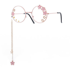 Cute Sakura Pendant Clear Optical Glasses Frame Women Round Girls Retro Eyeglasses Gothic Handmade Eyewear Glass Oculos De Gafas