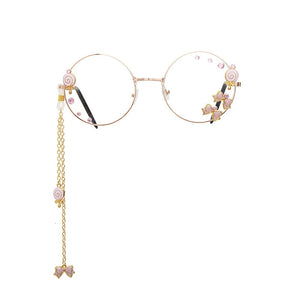 Cute Sakura Pendant Clear Optical Glasses Frame Women Round Girls Retro Eyeglasses Gothic Handmade Eyewear Glass Oculos De Gafas
