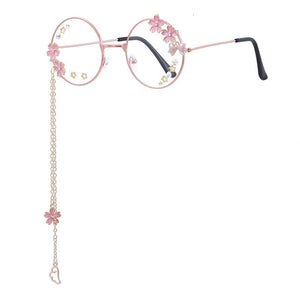 Cute Sakura Pendant Clear Optical Glasses Frame Women Round Girls Retro Eyeglasses Gothic Handmade Eyewear Glass Oculos De Gafas