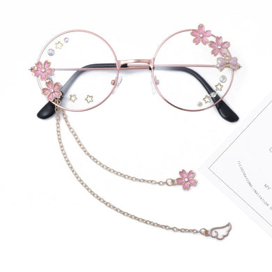 Simpatico ciondolo con ala Sakura, occhiali da vista trasparenti, montatura per donne, ragazze rotonde, occhiali retrò gotici fatti a mano, in vetro Bowknot, Oculos Gafas