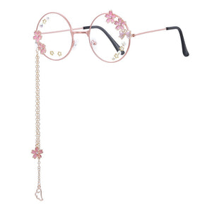 Simpatico ciondolo con ala Sakura, occhiali da vista trasparenti, montatura per donne, ragazze rotonde, occhiali retrò gotici fatti a mano, in vetro Bowknot, Oculos Gafas