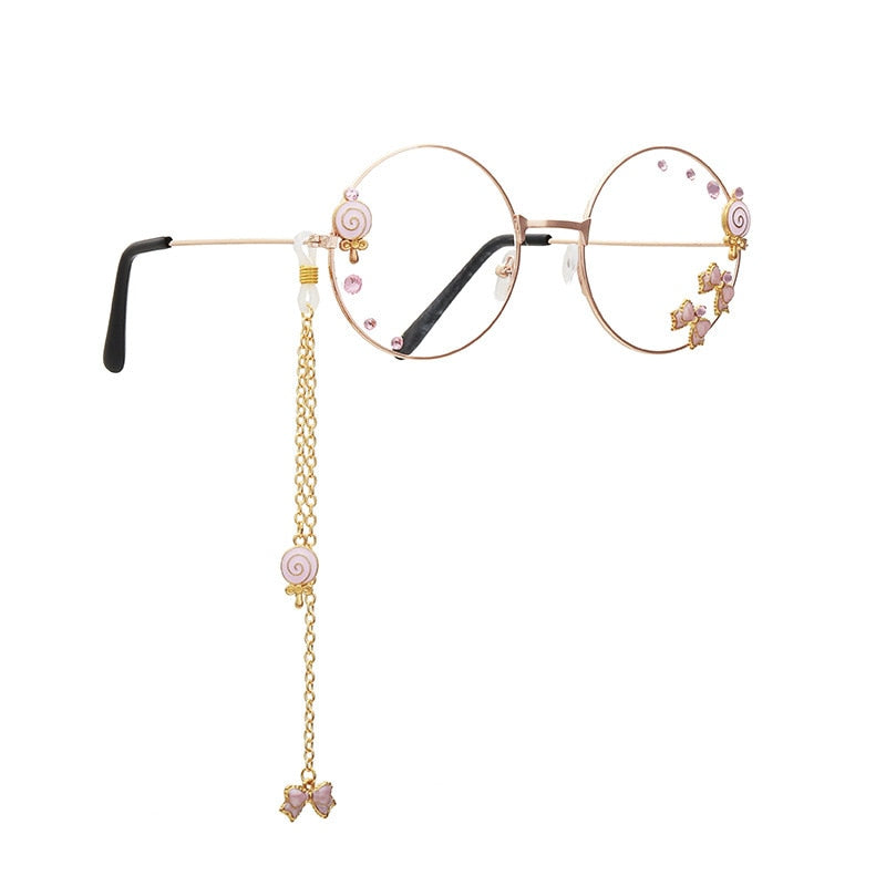 Simpatico ciondolo con ala Sakura, occhiali da vista trasparenti, montatura per donne, ragazze rotonde, occhiali retrò gotici fatti a mano, in vetro Bowknot, Oculos Gafas