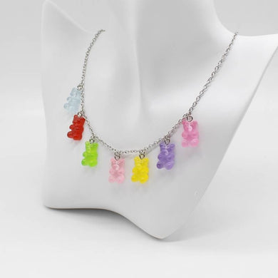 Cute candy color cartoon bear necklace DIY handmade colorful resin bear fresh necklace jewelry