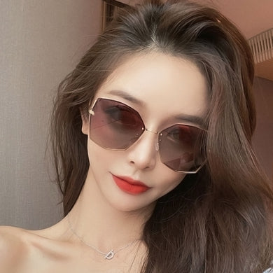 Cuting Rimless Cat Eye Sunglasses For Women 2023 Polygon Gradient Female Sun Glasses Uv400 Goggle Oculos Feminino
