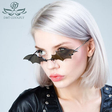 D&T 2023 Bat Sunglasses Women Men  Vintage Party Sexy Color Lens Metal Frame Brand Designer Cat Eye Sunglasses