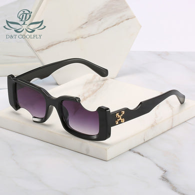 D&T 2022 New Fashion Rectangle Sunglasses Women Men Brand Designer Distinctive Incomplete Style Gradients Lens PC Frame UV400